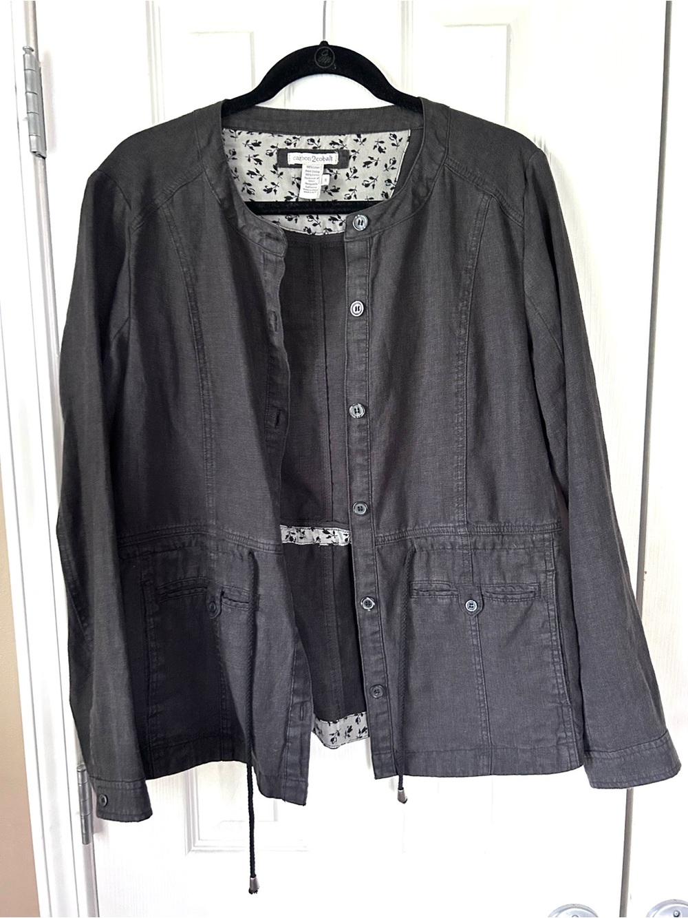 Carbon2Cobalt 100% Linen Charcoal Utility Jacket Size Small